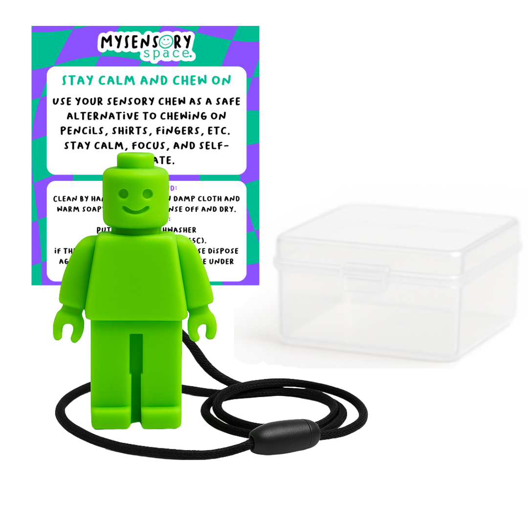 Block Man Sensory Chew Necklace - Free Hygiene Case