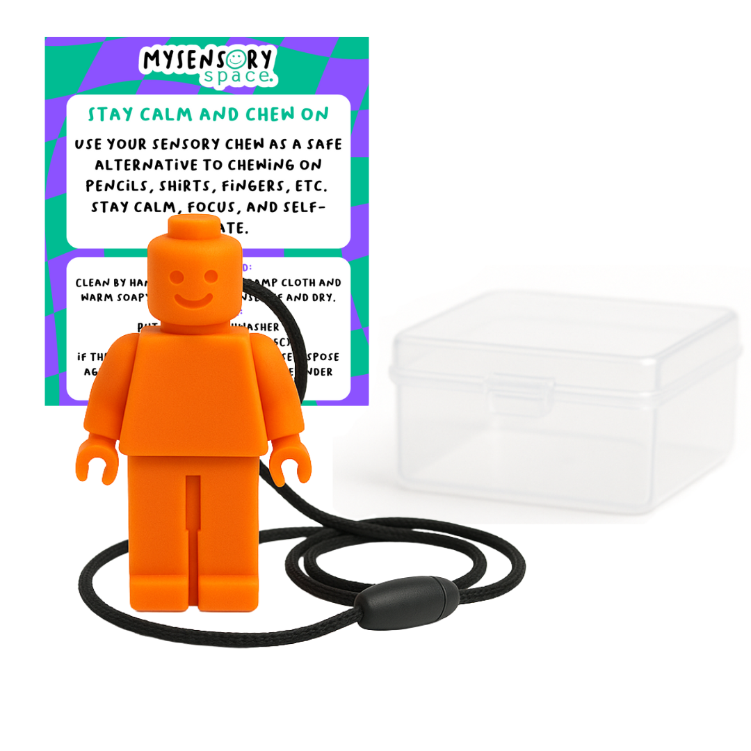 Block Man Sensory Chew Necklace - Free Hygiene Case