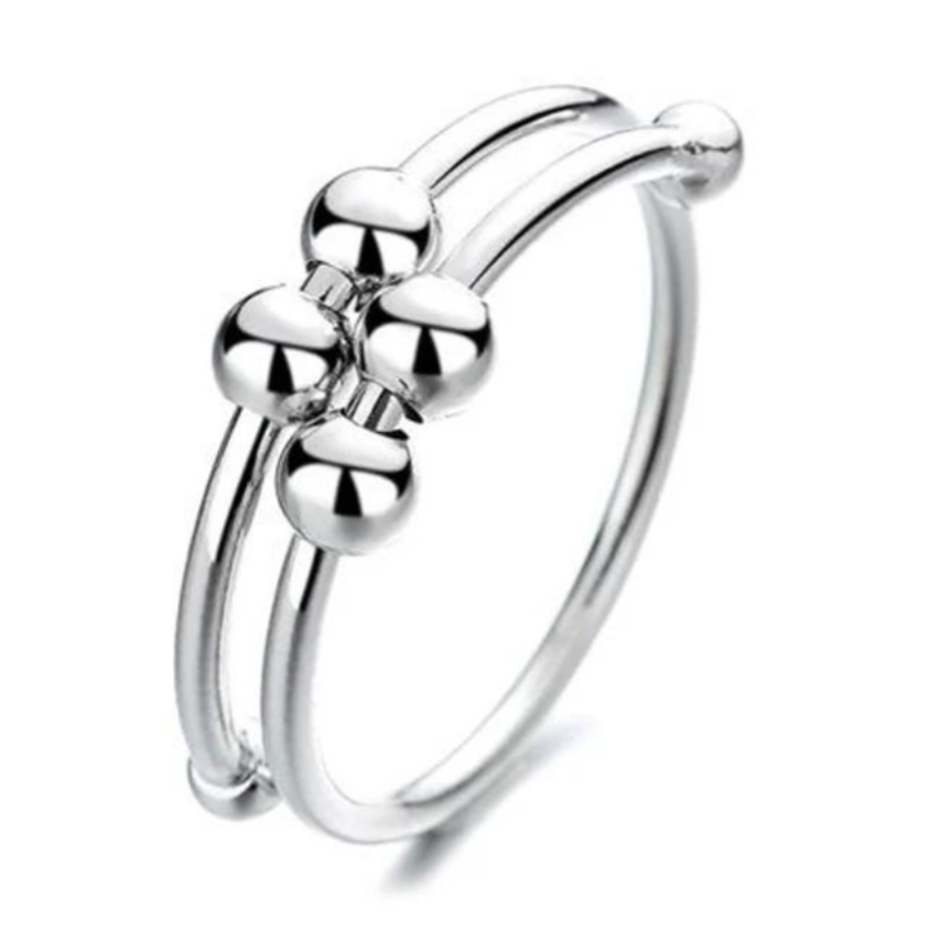 Silver Bead Fidget Ring Adjustable