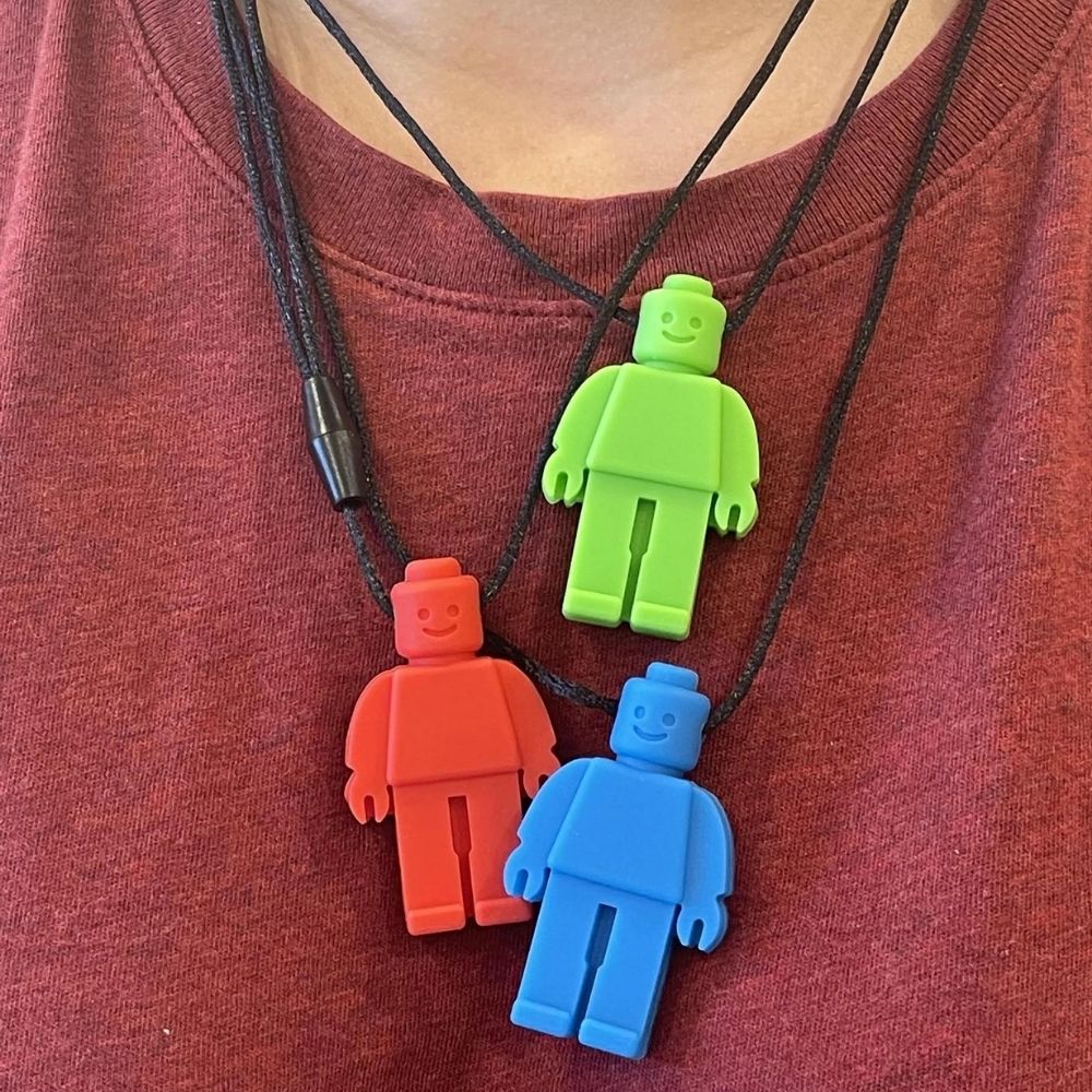 4 Pack | Block Man Sensory Chew Necklace - Free Hygiene Case