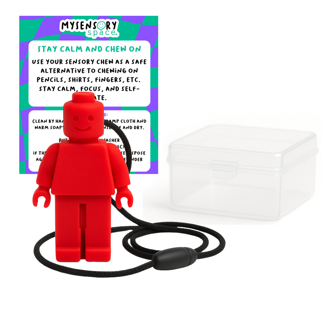 Block Man Sensory Chew Necklace - Free Hygiene Case