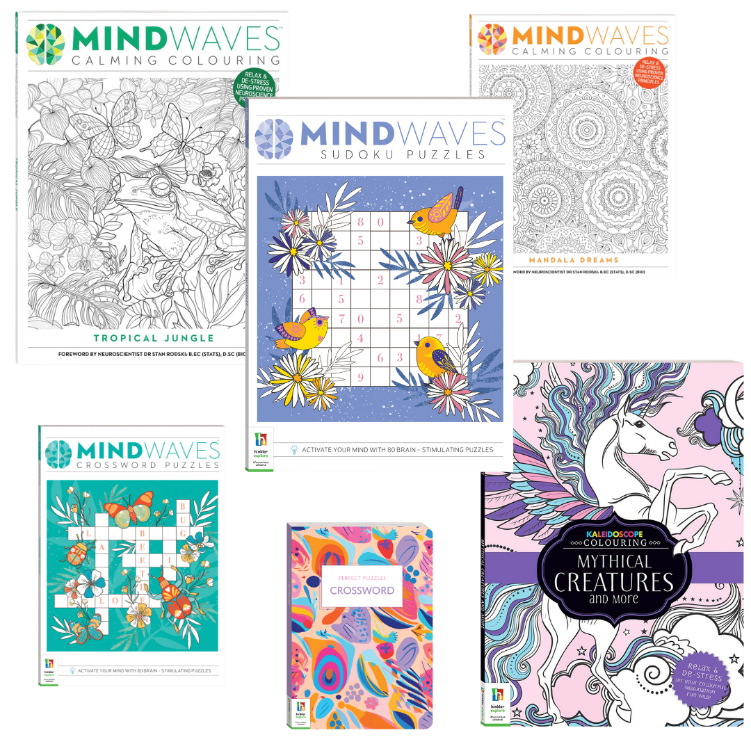 Adult Brain Training and Focus Bundle - 6 Colouring and Puzzles Books