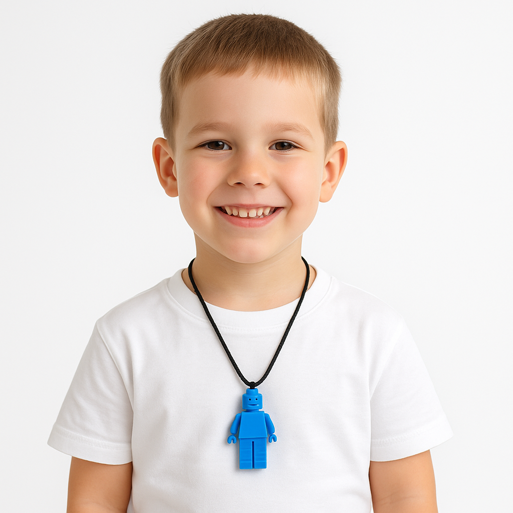 Block Man Sensory Chew Necklace - Free Hygiene Case