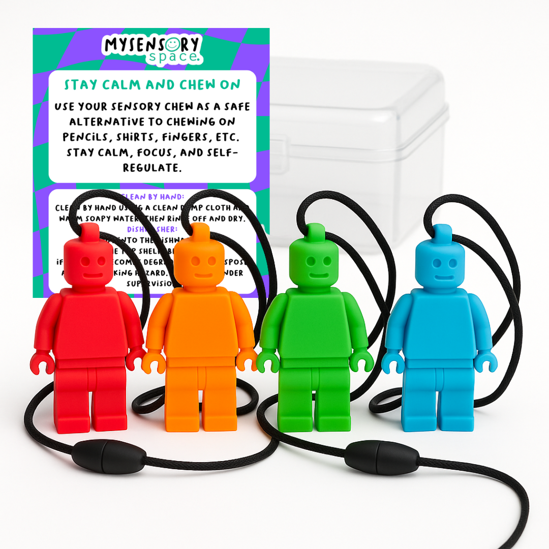 4 Pack | Block Man Sensory Chew Necklace - Free Hygiene Case