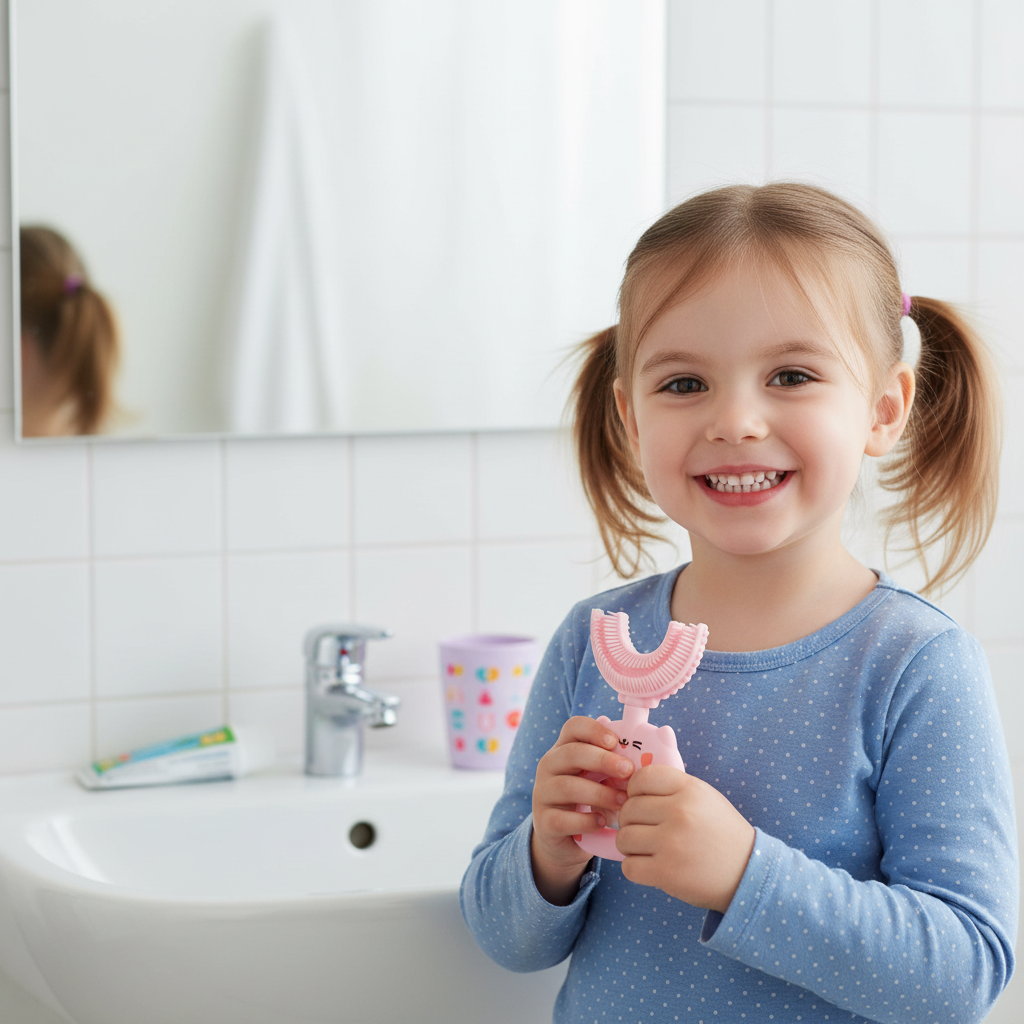 Cat U-Shaped Toothbrush - Toddler Pink