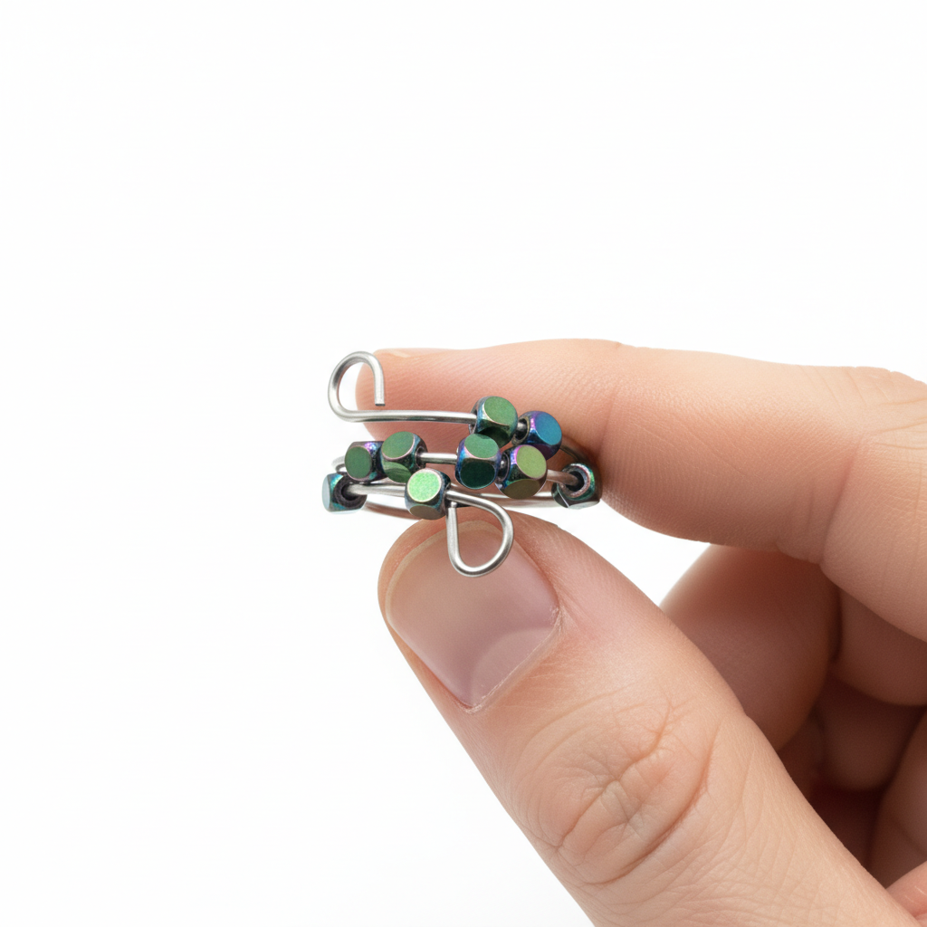 Metallic Rainbow Bead Fidget Ring Adjustable