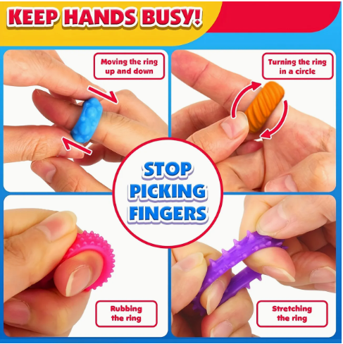 Silicone Anti Picking Sensory Finger Rings | 6 Pack