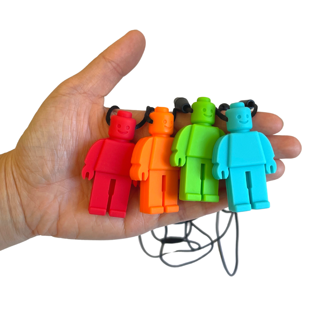 4 Pack | Block Man Sensory Chew Necklace - Free Hygiene Case